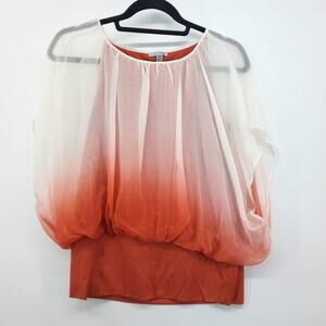 Linea Domani Women's Orange Ombre Batwing Overlay Silk Blouse Medium